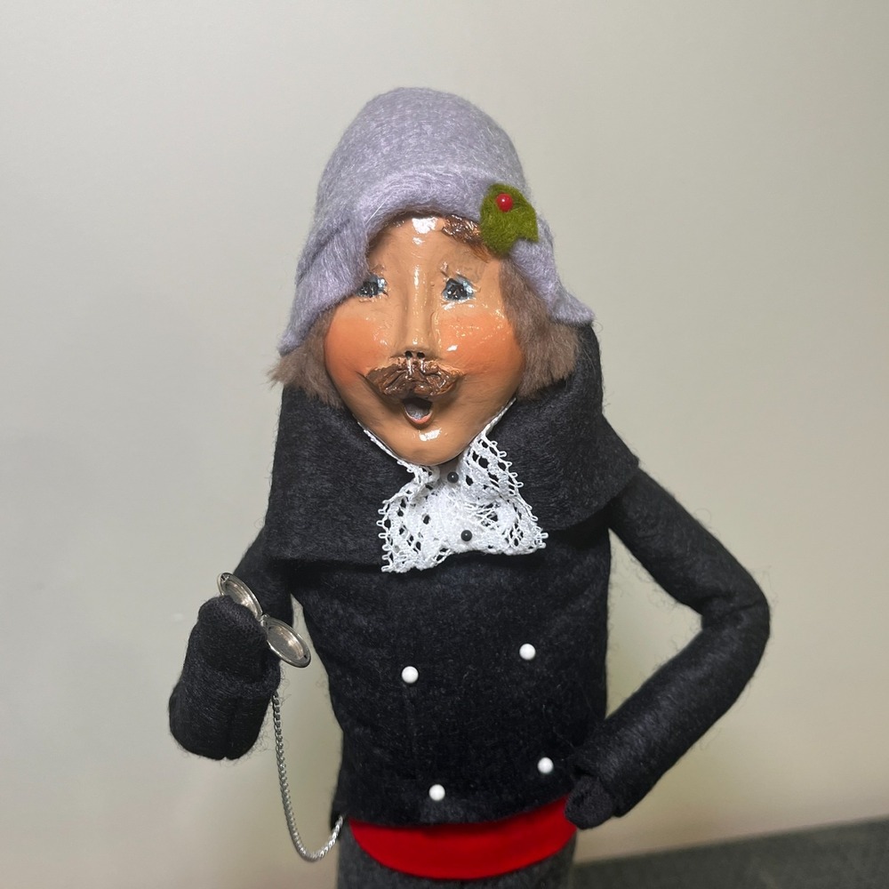 Vtg Byers Choice Caroler Man with Pocket Watch, Locket, Black Tuxedo Suit Tails